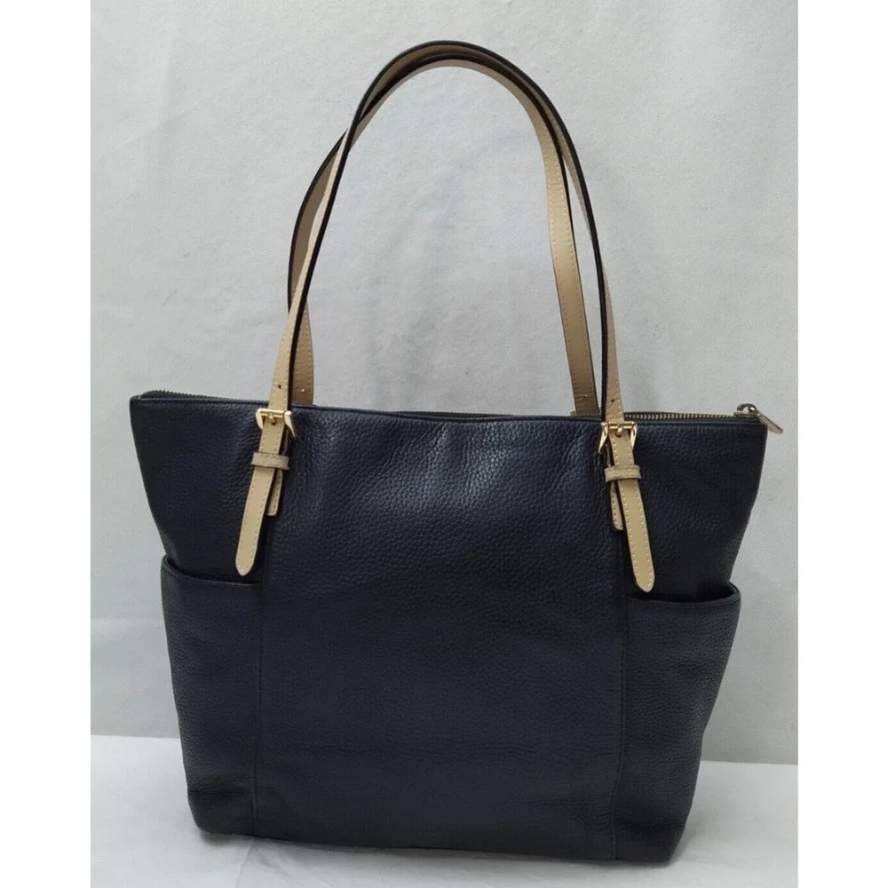 Michael Kors Jet Set Black Leather Double Handles Zipper Closure Tote Bag - Picture 2 of 16